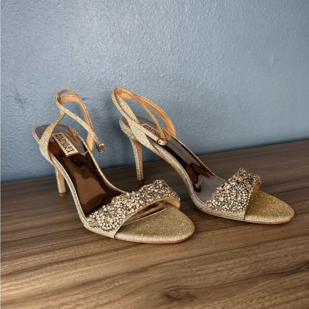 Badgley Mischka Gold Embellished Women's Heels